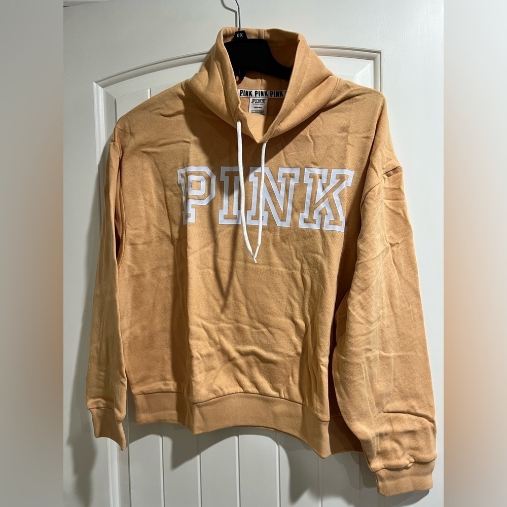 NEW NIP VS PINK Victoria Secret tan orange nude cowl neck sweatshirt L large - Picture 1 of 7